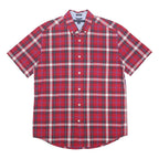 TOMMY HILFIGER Mens Red & White Check Shirt M Classic Fit Button Down Cotton