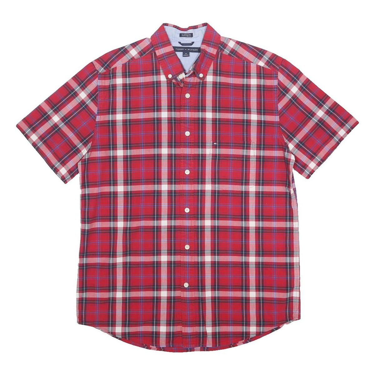 TOMMY HILFIGER Mens Red & White Check Shirt M Classic Fit Button Down Cotton