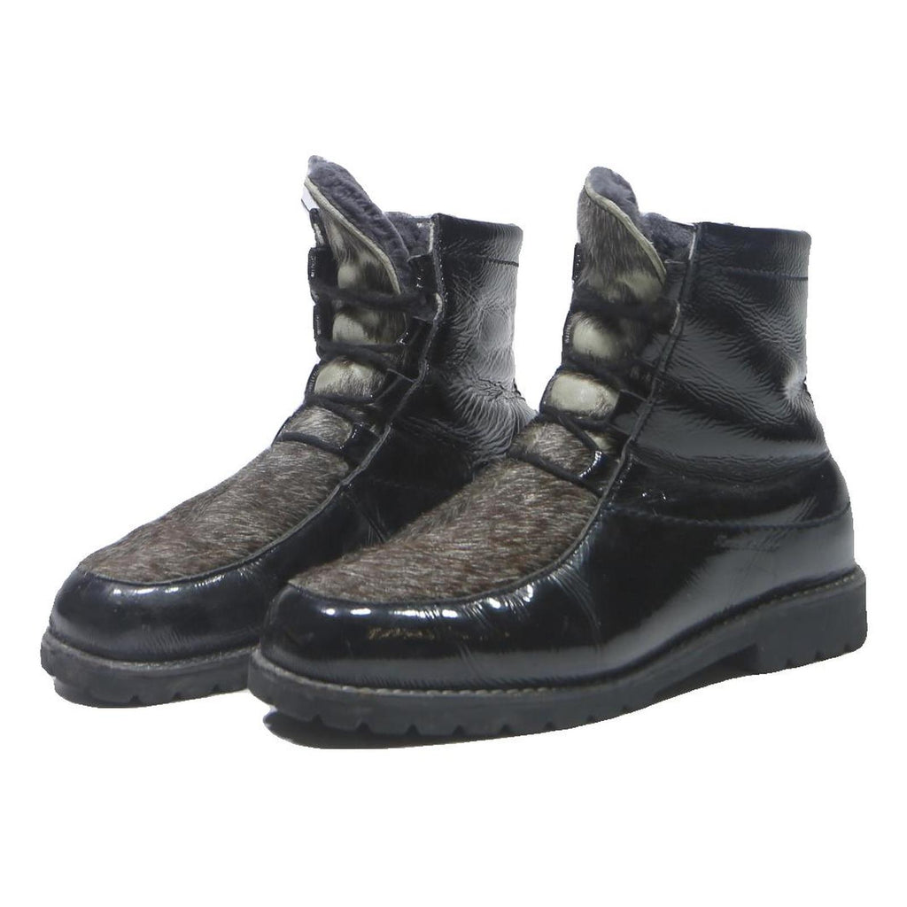KANDAHAR Womens Leather Ankle Boots Black & Grey UK 5.5 Lace-Up Winter Warm
