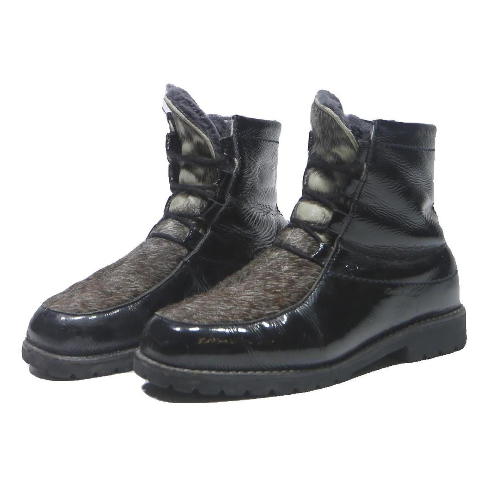 KANDAHAR Womens Leather Ankle Boots Black & Grey UK 5.5 Lace-Up Winter Warm