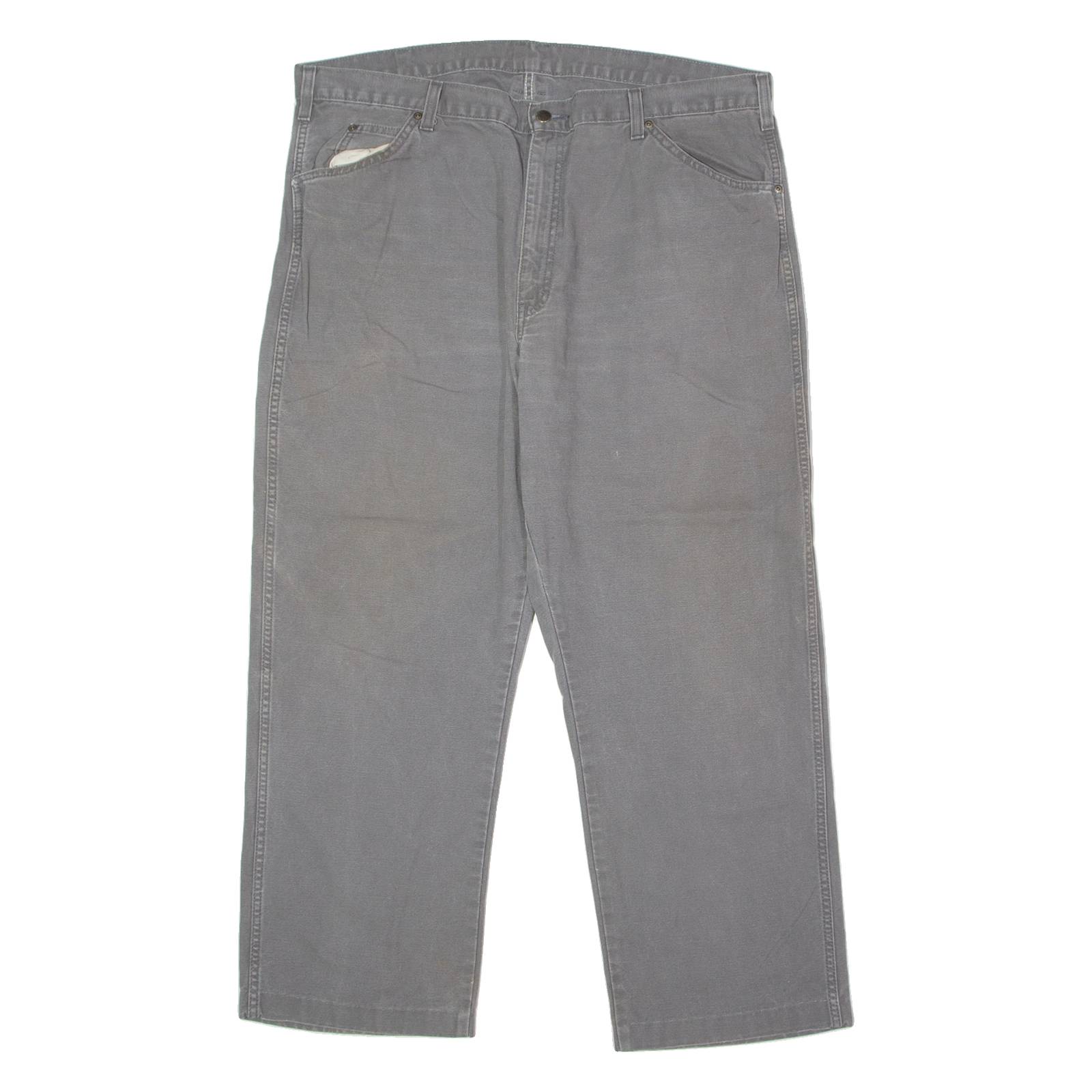 DICKIES Carpenter Workwear Mens Canvas Trousers Grey Regular Straight W40 L30