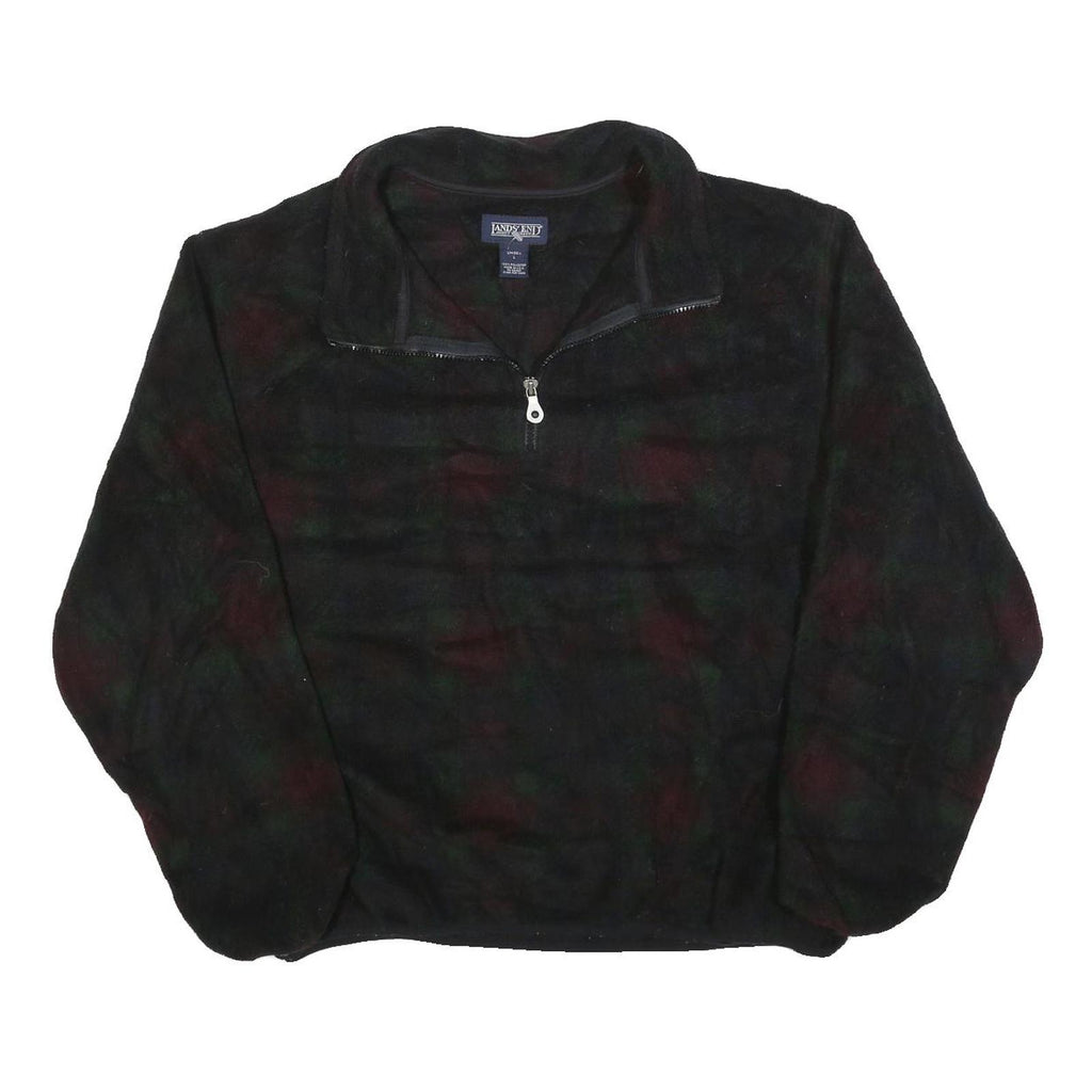 LANDS END Womens Black Green Red Patterned Jumper 1/4 Zip Polyester L Fleece