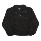 LANDS END Womens Black Green Red Patterned Jumper 1/4 Zip Polyester L Fleece