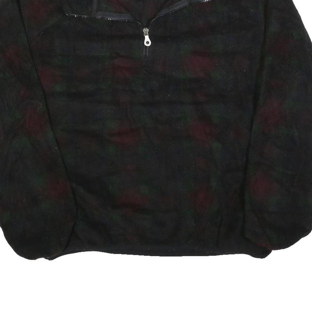 LANDS END Womens Black Green Red Patterned Jumper 1/4 Zip Polyester L Fleece