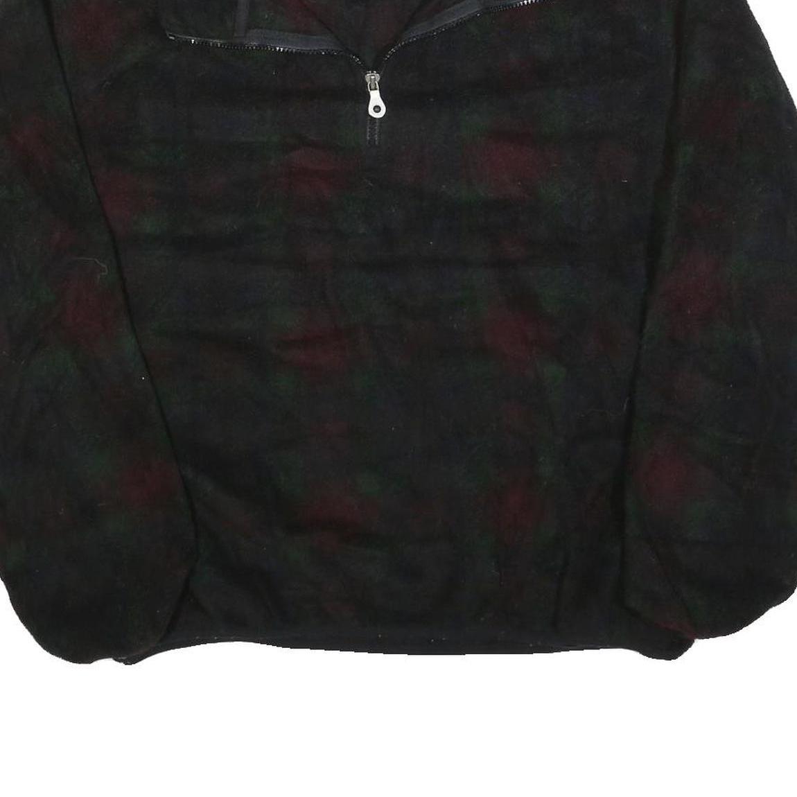 LANDS END Womens Black Green Red Patterned Jumper 1/4 Zip Polyester L Fleece
