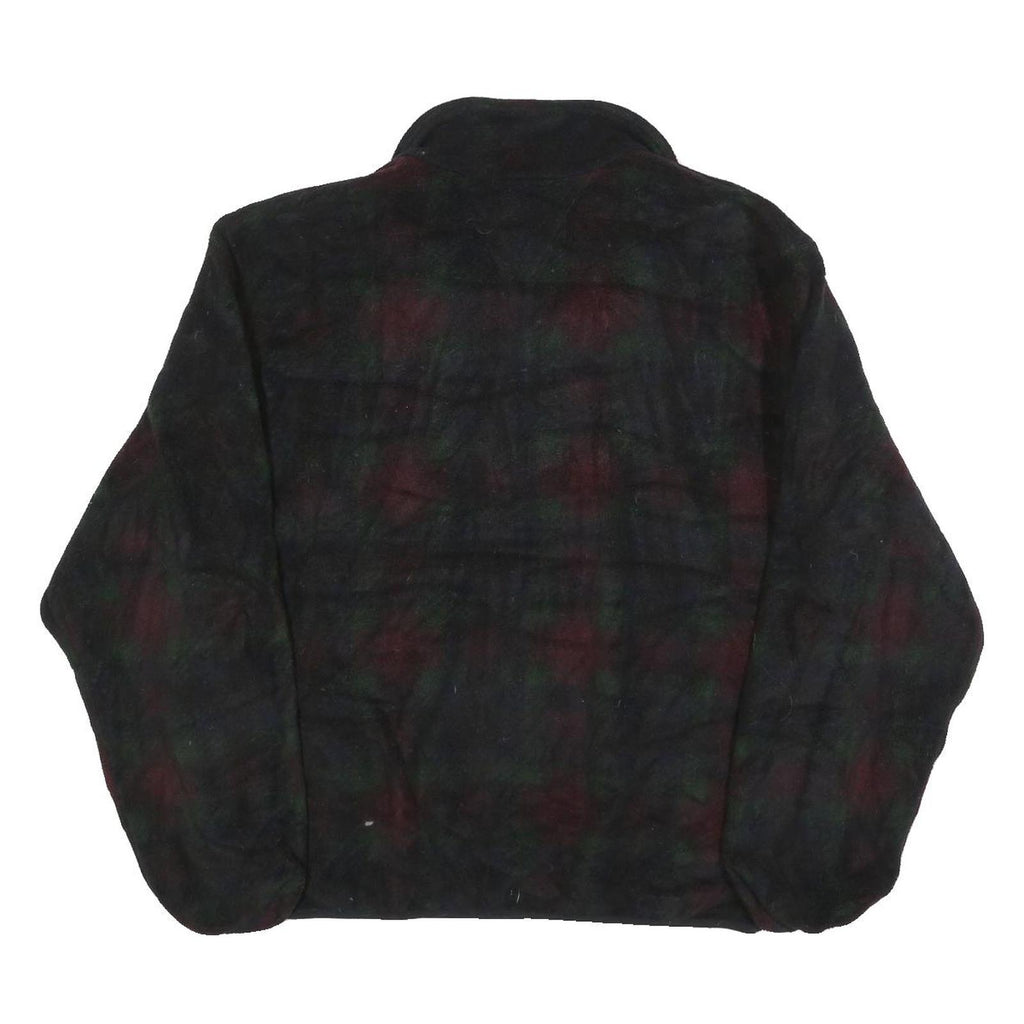 LANDS END Womens Black Green Red Patterned Jumper 1/4 Zip Polyester L Fleece