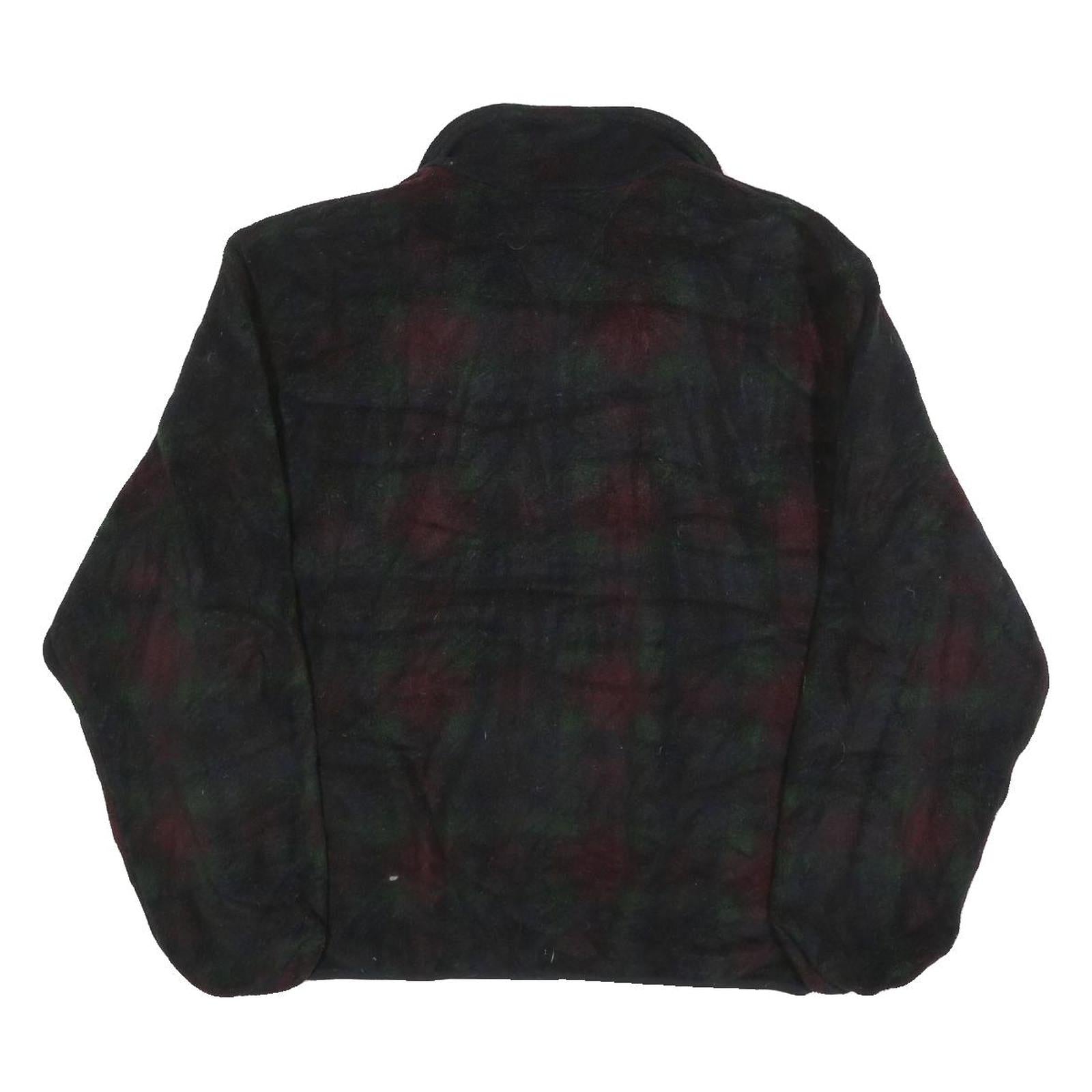 LANDS END Womens Black Green Red Patterned Jumper 1/4 Zip Polyester L Fleece