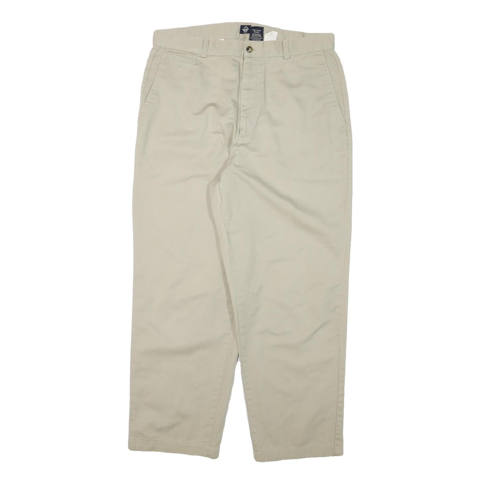 DOCKERS Mens Relaxed Beige Cotton Blend Trousers W32 L27 Zip Closure Casual
