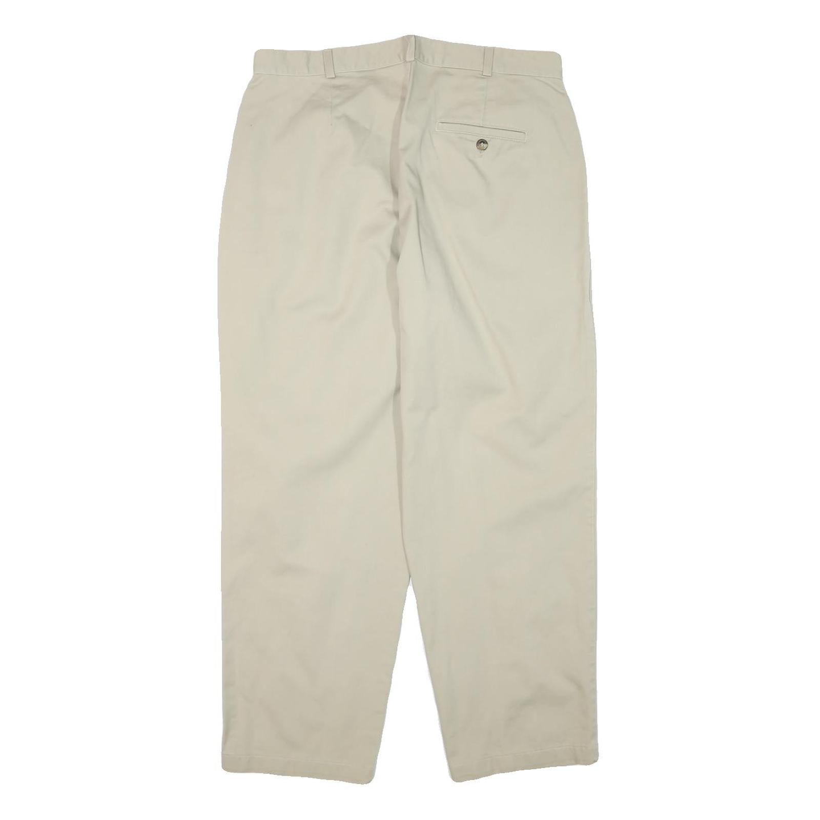 DOCKERS Mens Relaxed Beige Cotton Blend Trousers W32 L27 Zip Closure Casual