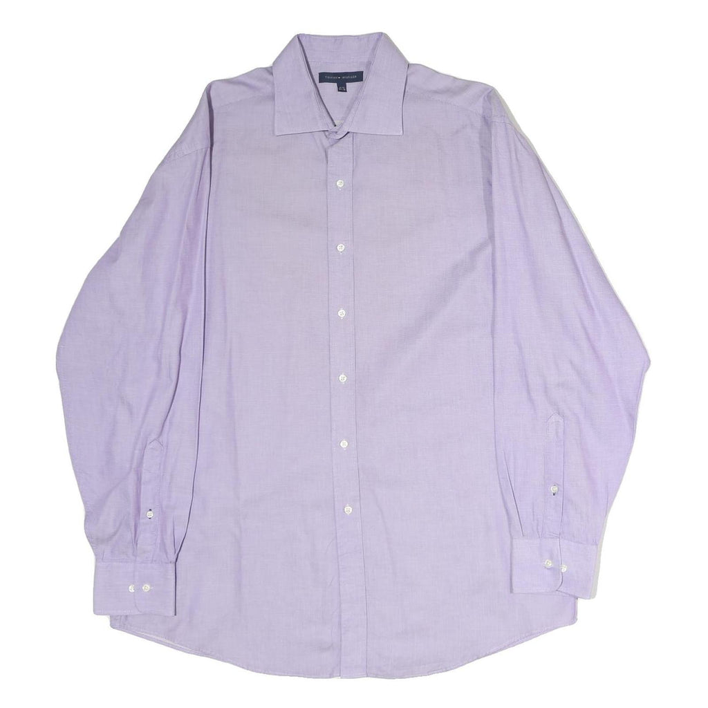 TOMMY HILFIGER Mens Lilac Plain Shirt L Cotton Classic Long Sleeve Button Down