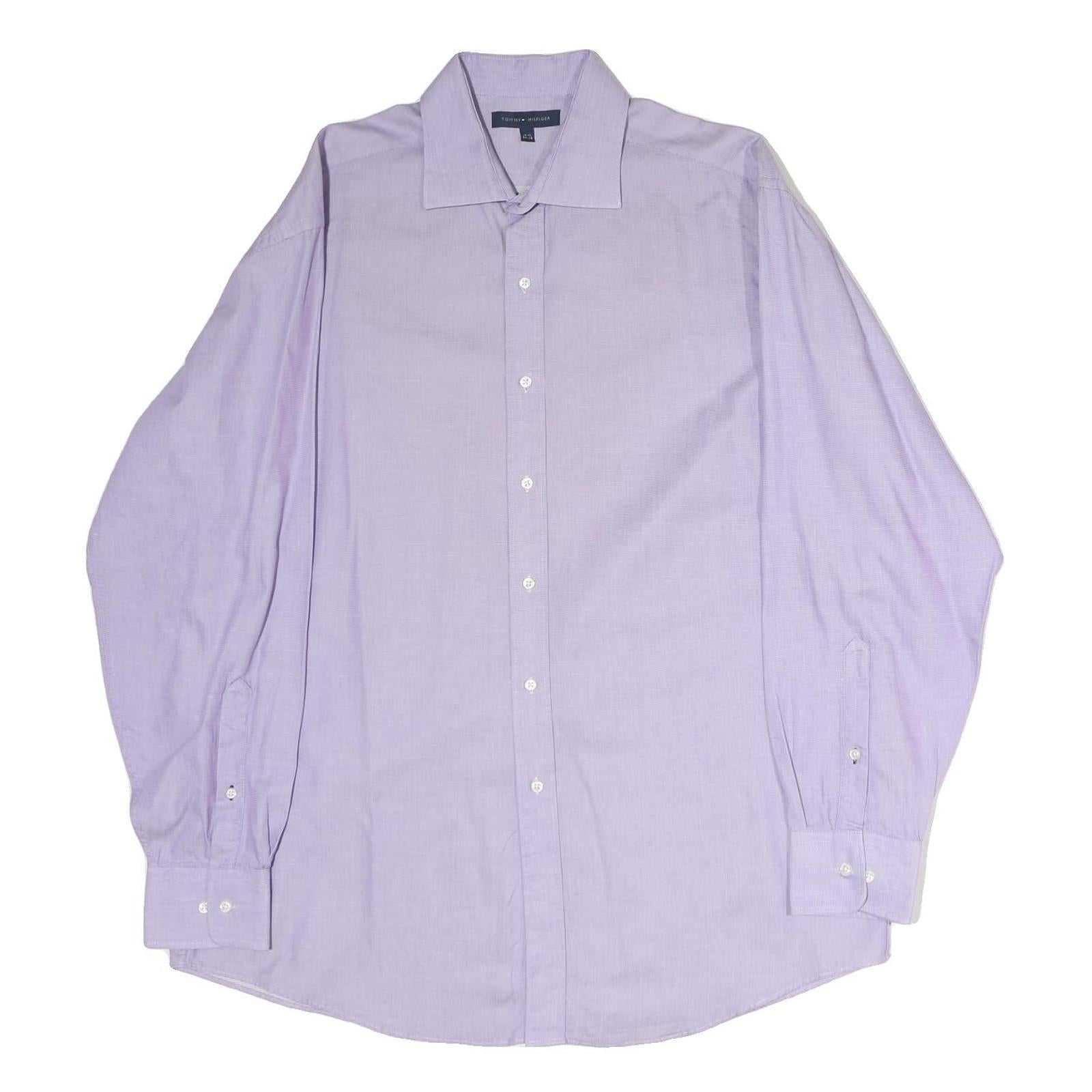 TOMMY HILFIGER Mens Lilac Plain Shirt L Cotton Classic Long Sleeve Button Down