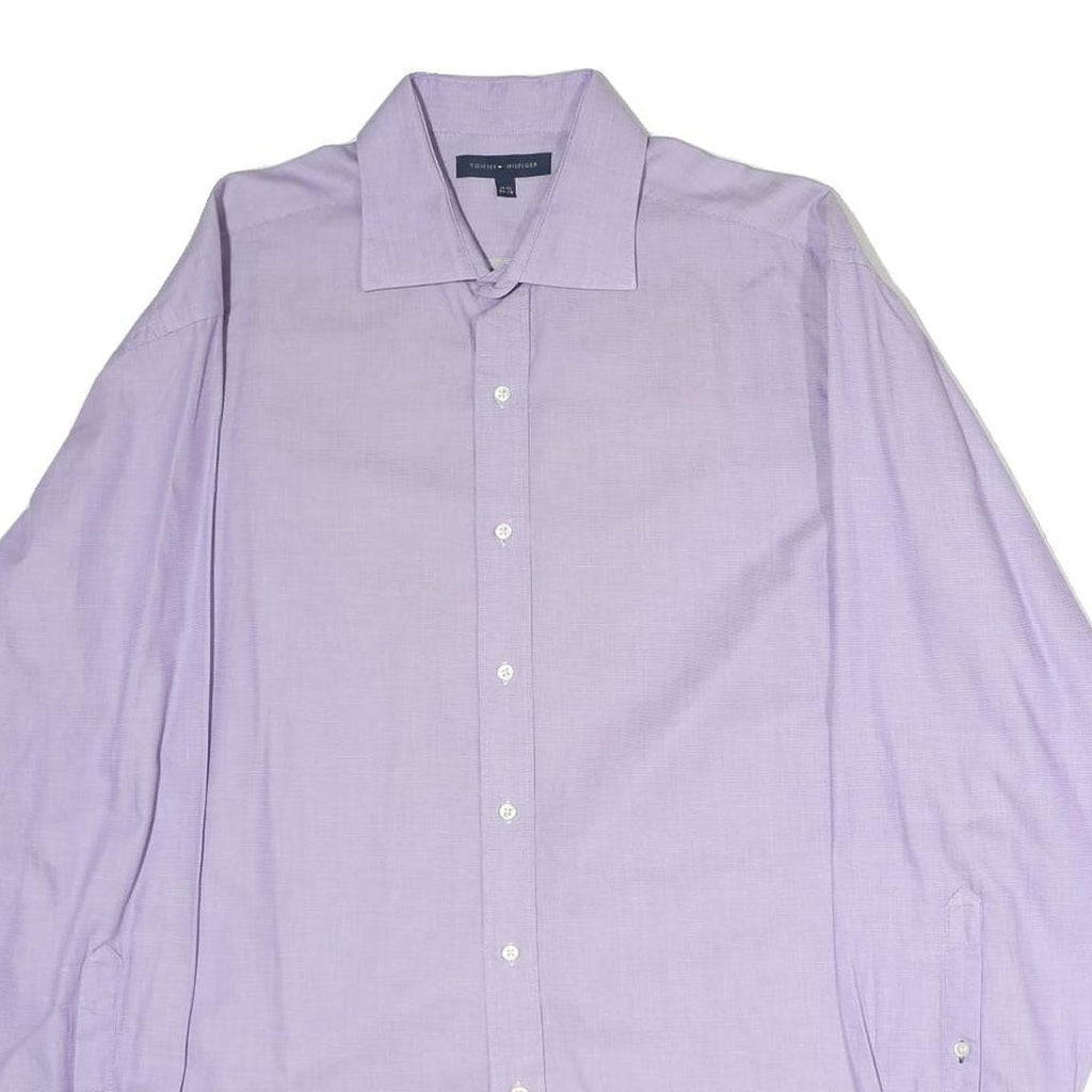 TOMMY HILFIGER Mens Lilac Plain Shirt L Cotton Classic Long Sleeve Button Down