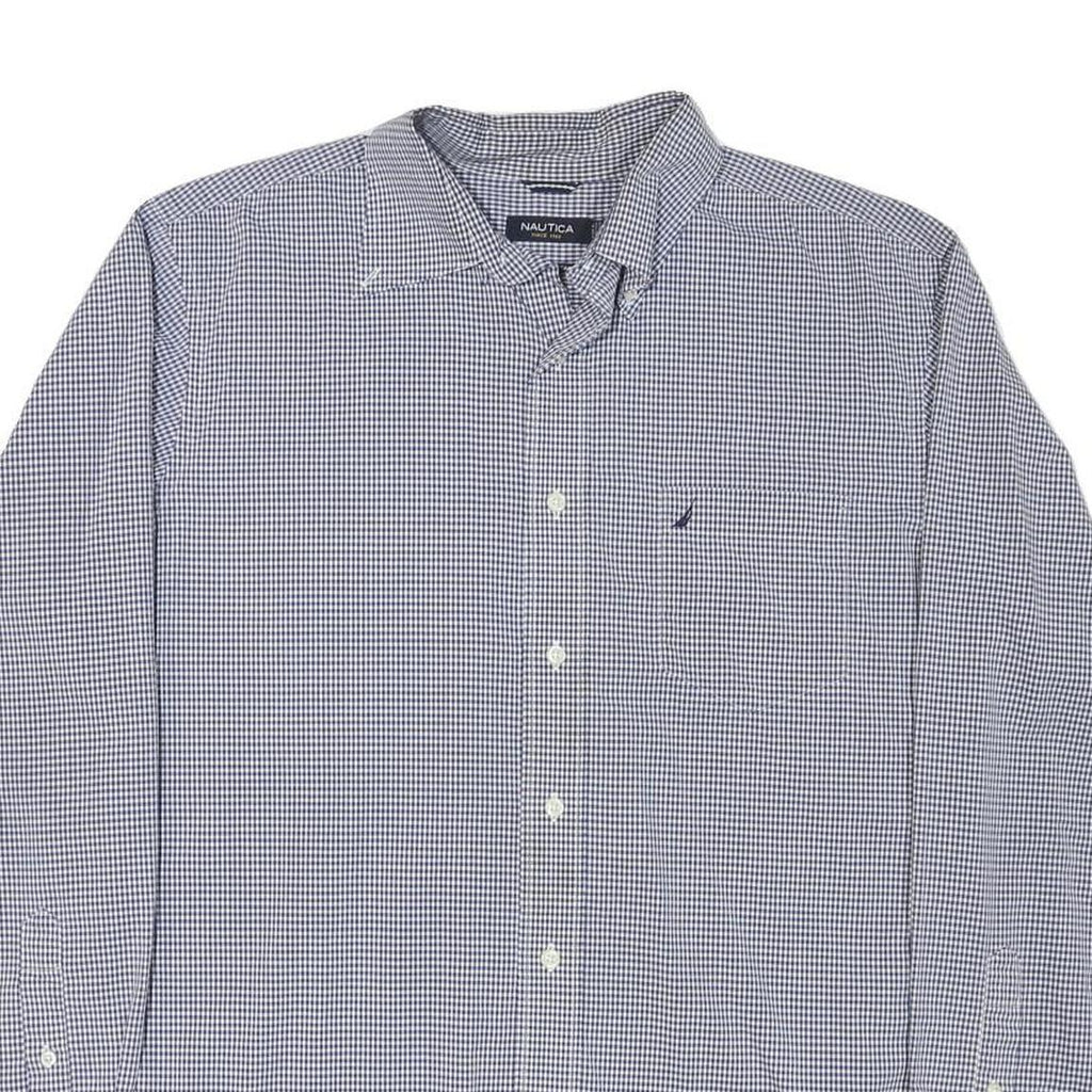NAUTICA Mens Blue Check Shirt L Classic Cotton Blend Long Sleeve Casual