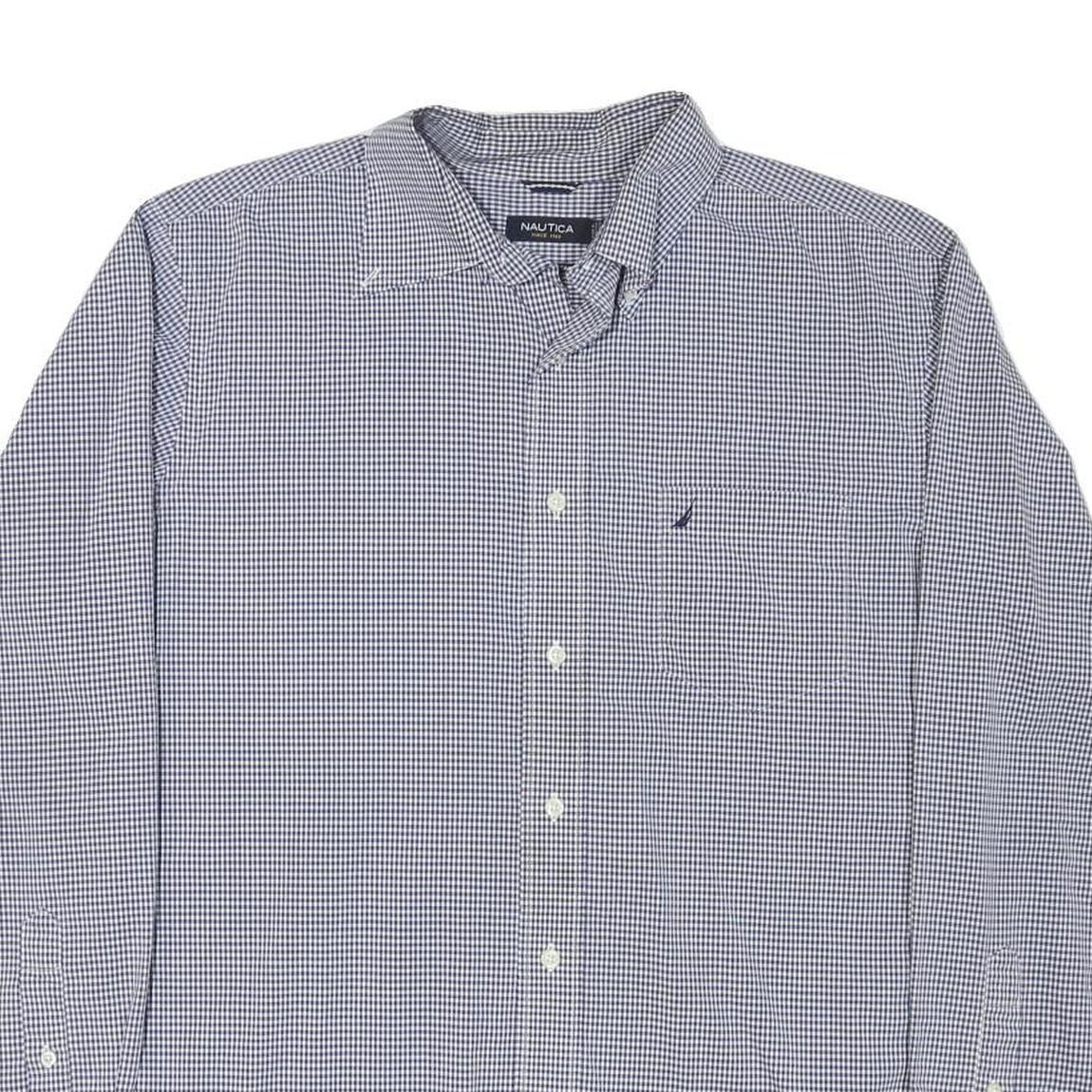 NAUTICA Mens Blue Check Shirt L Classic Cotton Blend Long Sleeve Casual