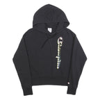 CHAMPION Womens Black Hooded Pullover Hoodie M Cotton Blend Logo Print