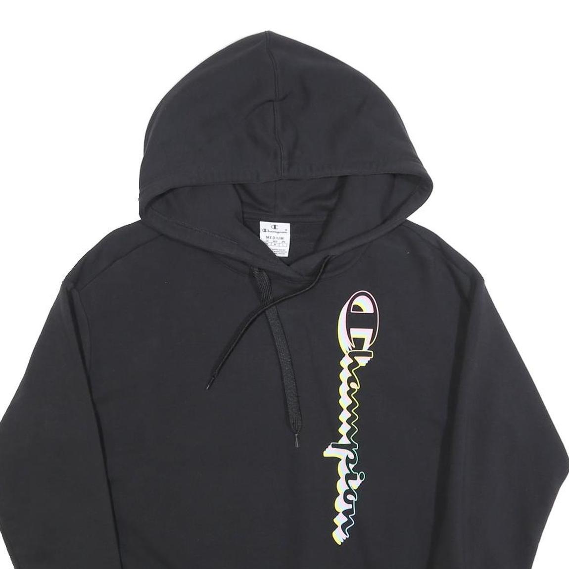 CHAMPION Womens Black Hooded Pullover Hoodie M Cotton Blend Logo Print