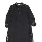 ZARA Womens Black Day Woven Plain 3/4 Sleeve Midi L Dress Embellished
