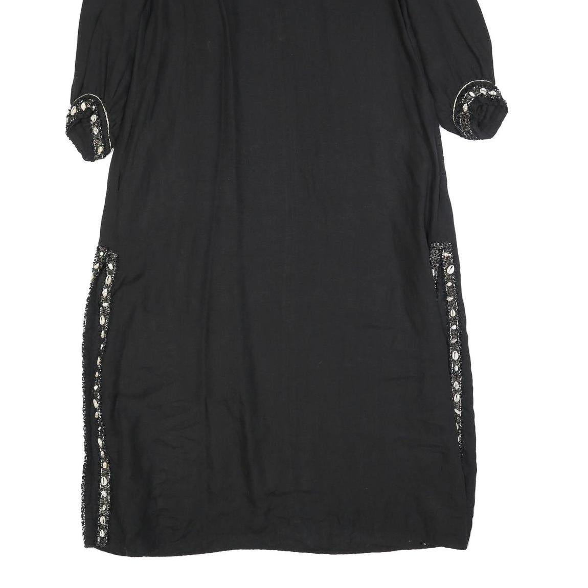 ZARA Womens Black Day Woven Plain 3/4 Sleeve Midi L Dress Embellished