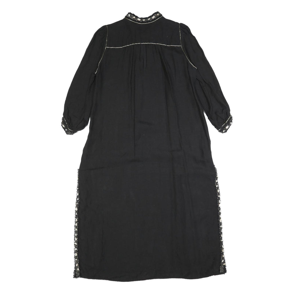 ZARA Womens Black Day Woven Plain 3/4 Sleeve Midi L Dress Embellished