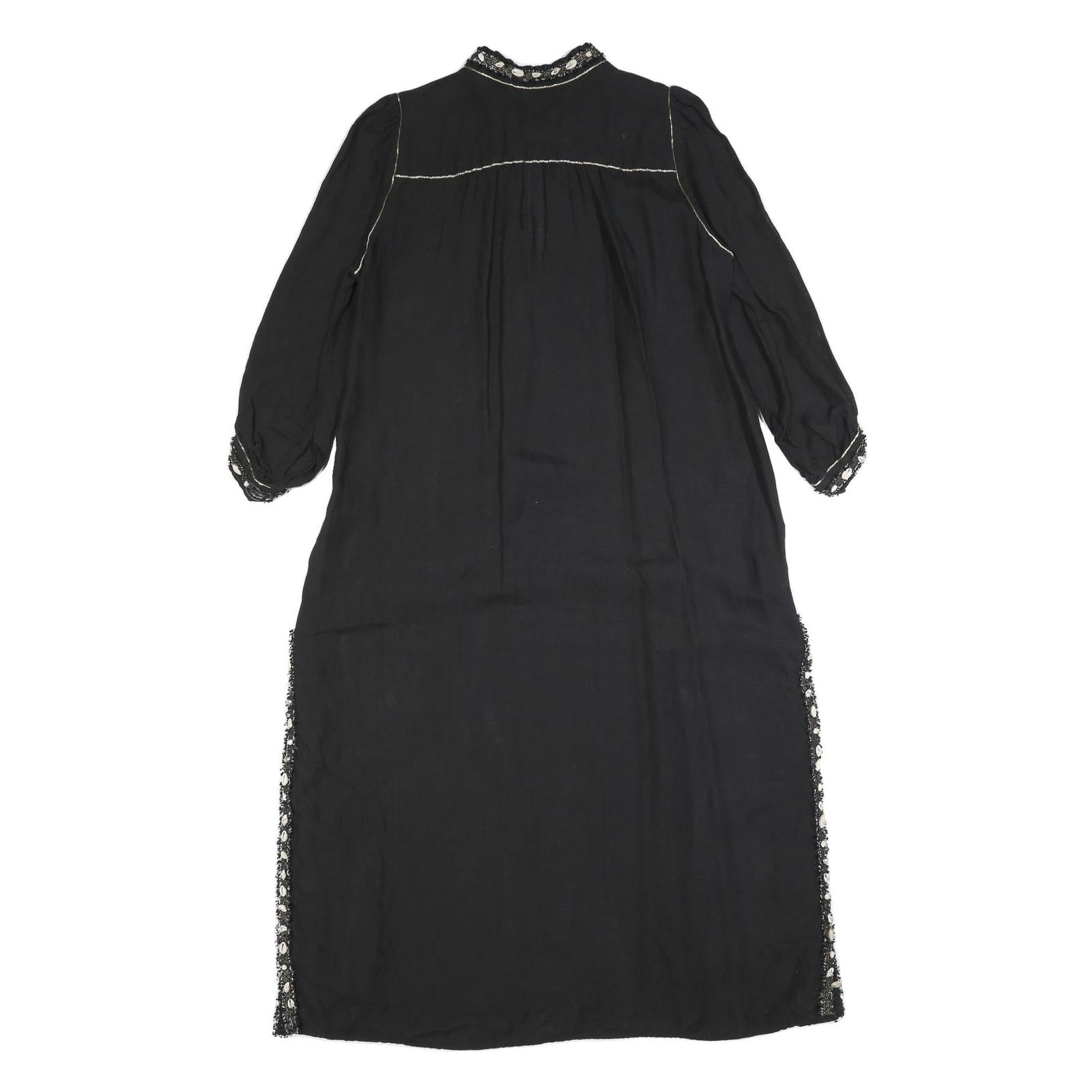 ZARA Womens Black Day Woven Plain 3/4 Sleeve Midi L Dress Embellished