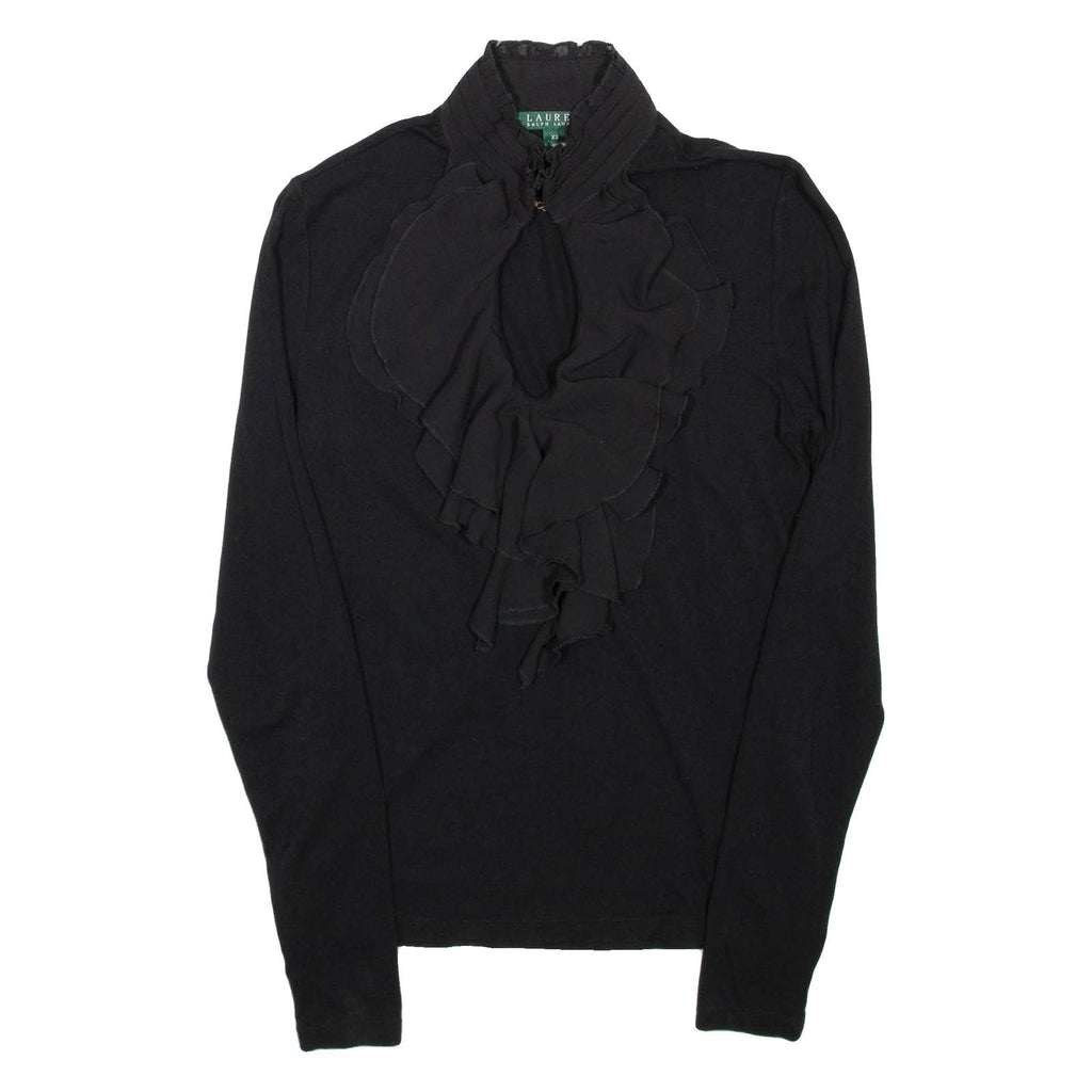 LAUREN RALPH LAUREN Womens Blouse Black High Neck Long Sleeve Viscose XS