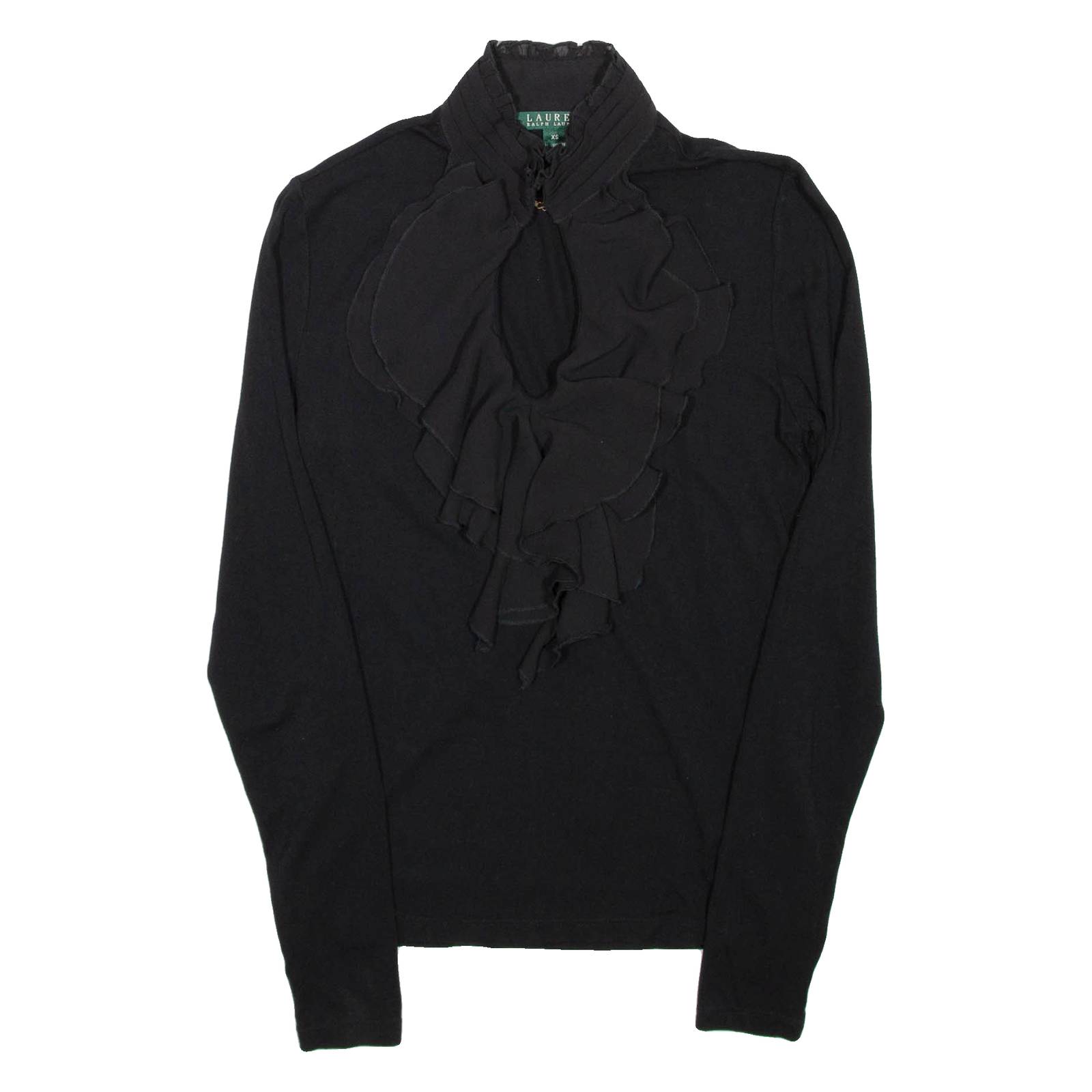LAUREN RALPH LAUREN Womens Blouse Black High Neck Long Sleeve Viscose XS