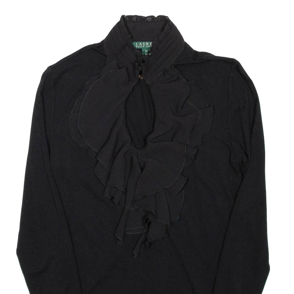 LAUREN RALPH LAUREN Womens Blouse Black High Neck Long Sleeve Viscose XS