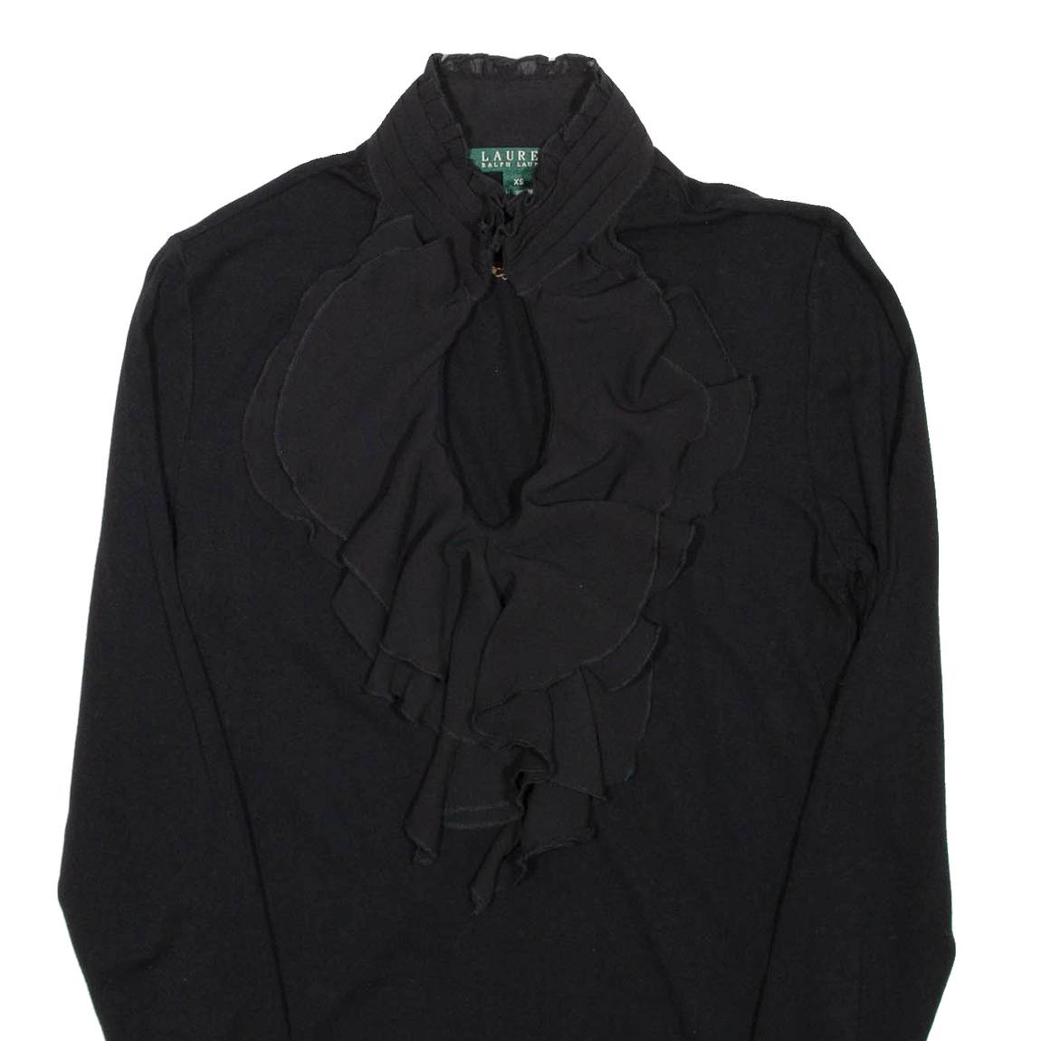 LAUREN RALPH LAUREN Womens Blouse Black High Neck Long Sleeve Viscose XS