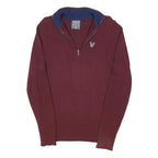 DIESEL Mens Burgundy & Blue Patterned Jumper V-Neck Cotton Blend M Zipper