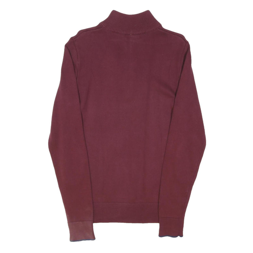 DIESEL Mens Burgundy & Blue Patterned Jumper V-Neck Cotton Blend M Zipper
