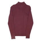 DIESEL Mens Burgundy & Blue Patterned Jumper V-Neck Cotton Blend M Zipper