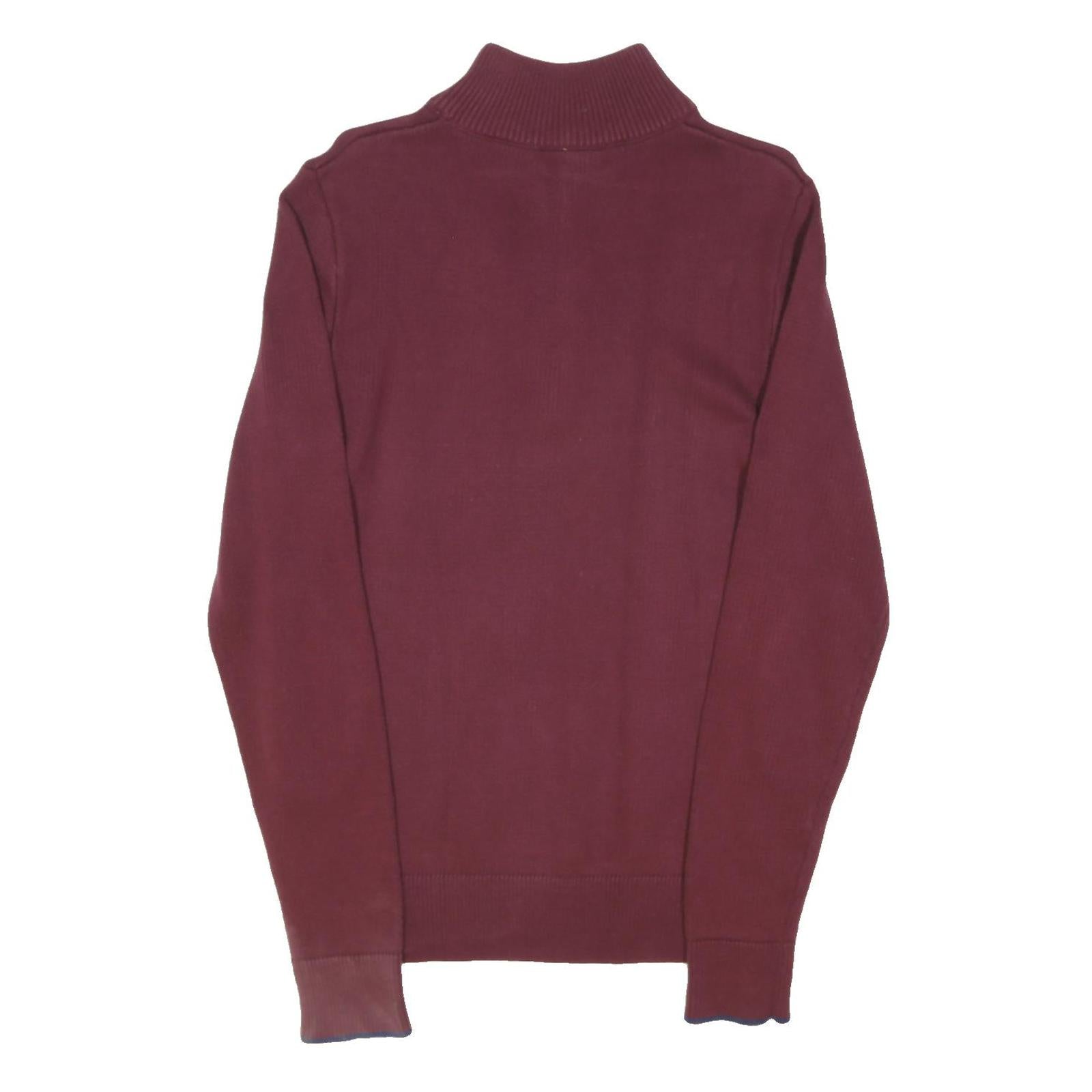 DIESEL Mens Burgundy & Blue Patterned Jumper V-Neck Cotton Blend M Zipper