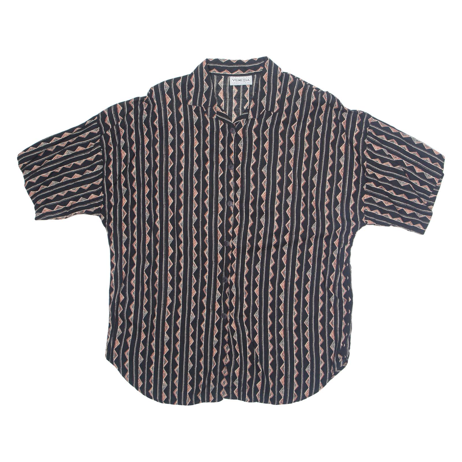 Womens Printed Shirt Black Collared Striped XL