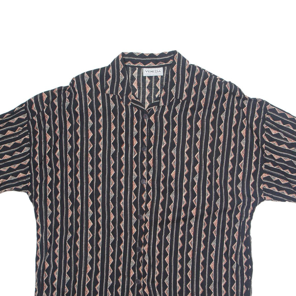 Womens Printed Shirt Black Collared Striped XL