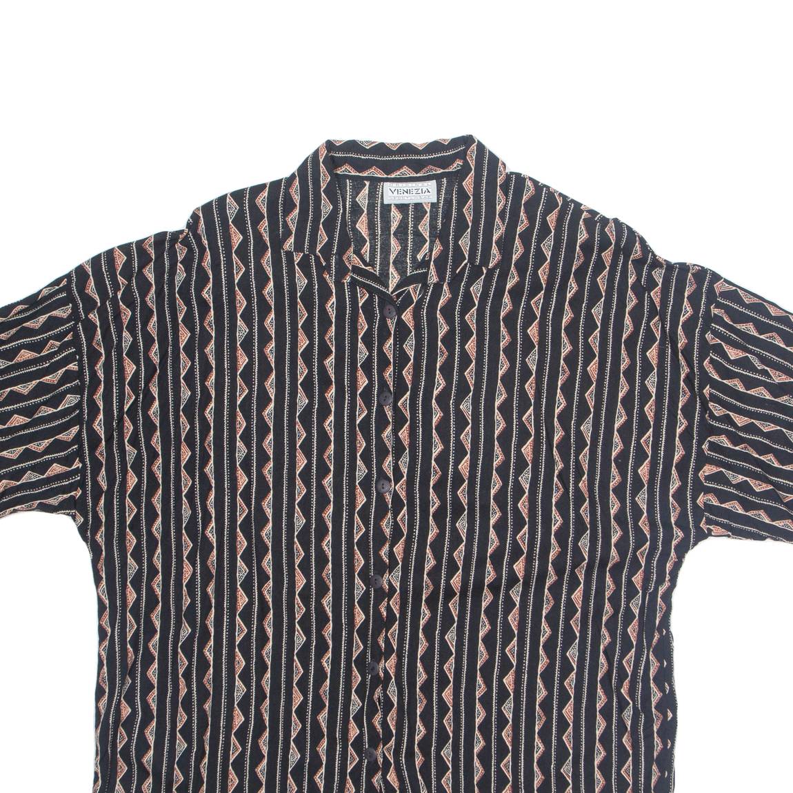 Womens Printed Shirt Black Collared Striped XL