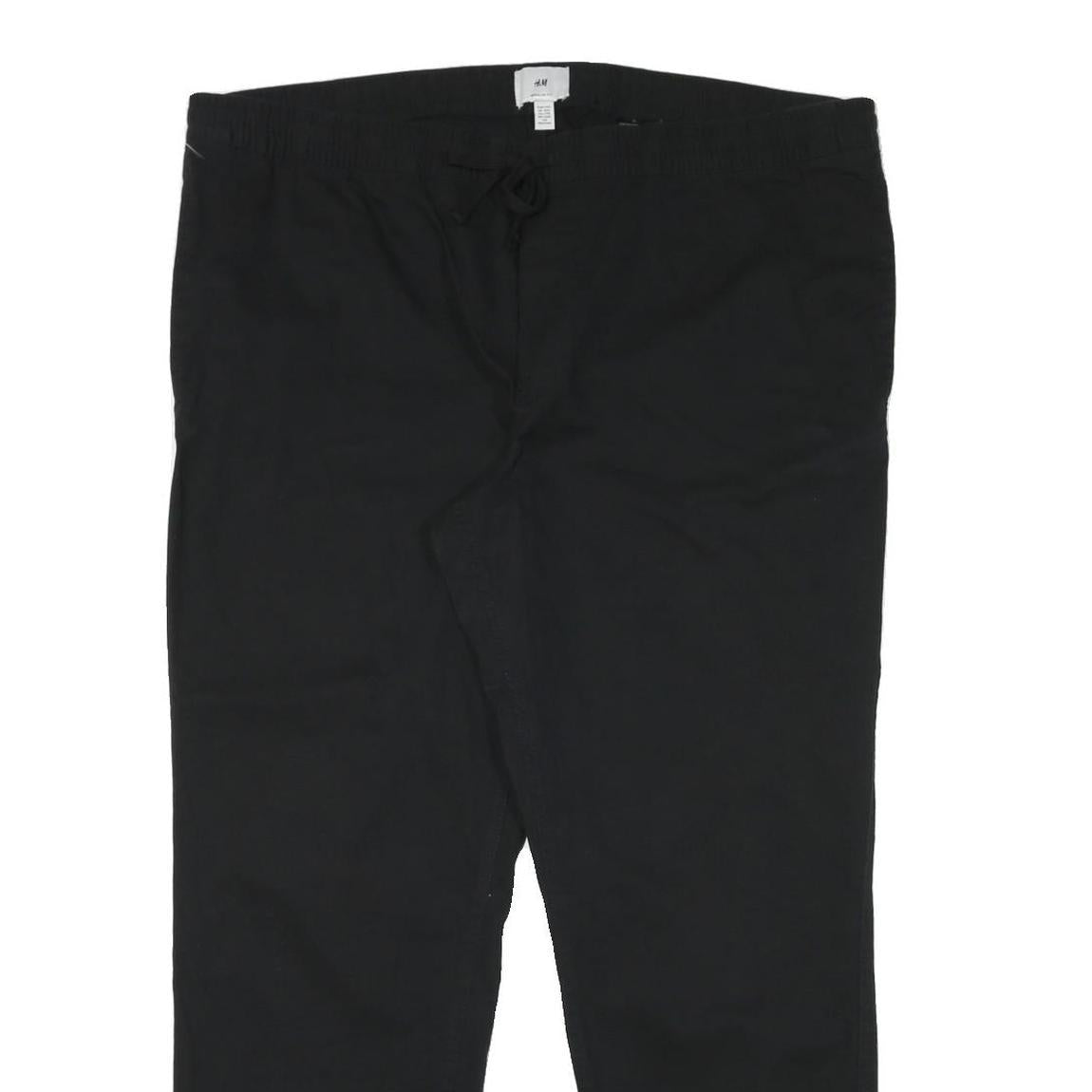 H&M Mens Black Cotton Blend Relaxed Drawstring Trousers W42 L30 Casual