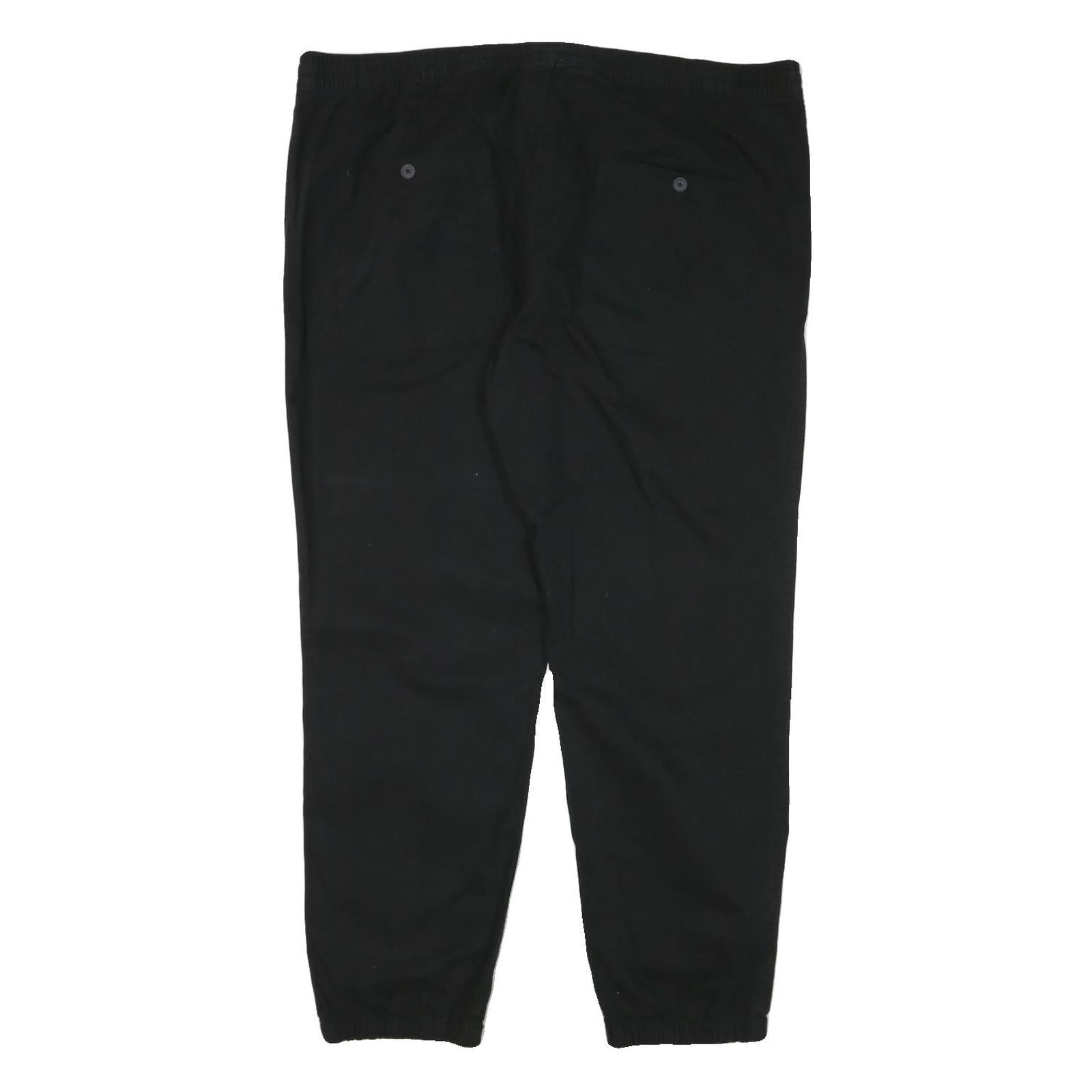 H&M Mens Black Cotton Blend Relaxed Drawstring Trousers W42 L30 Casual