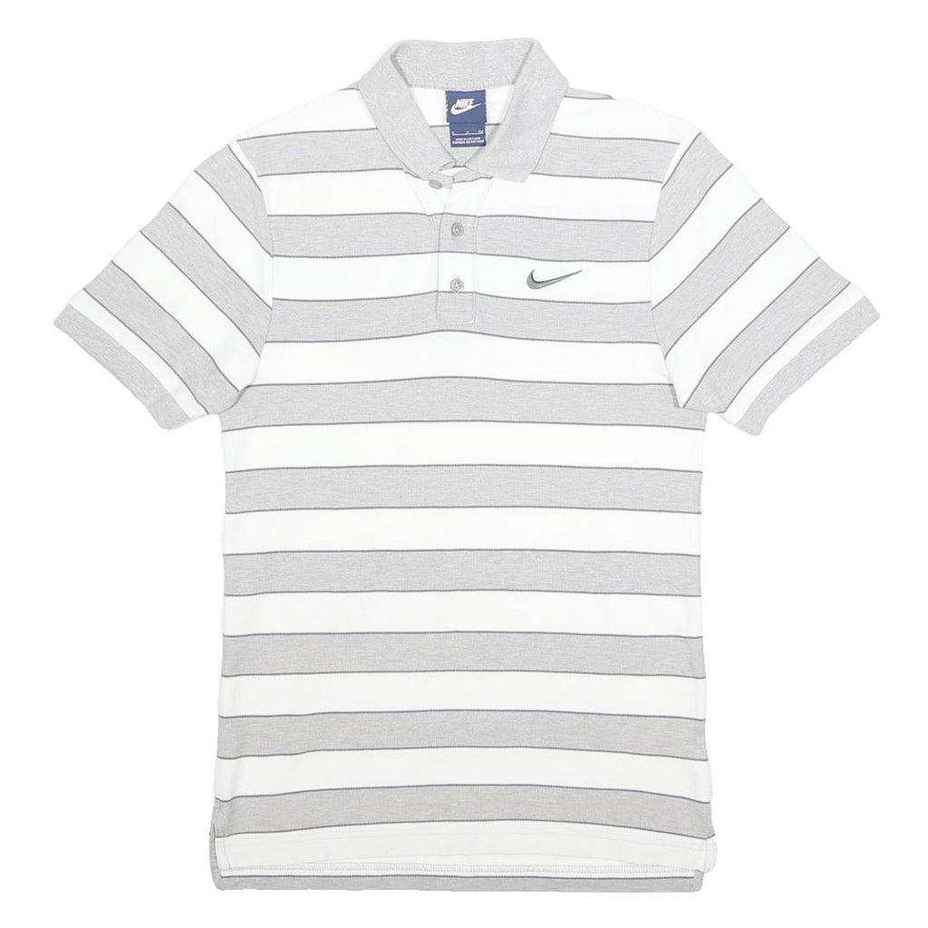 NIKE Mens White & Grey Striped Short Sleeve Polo Shirt S Cotton Casual