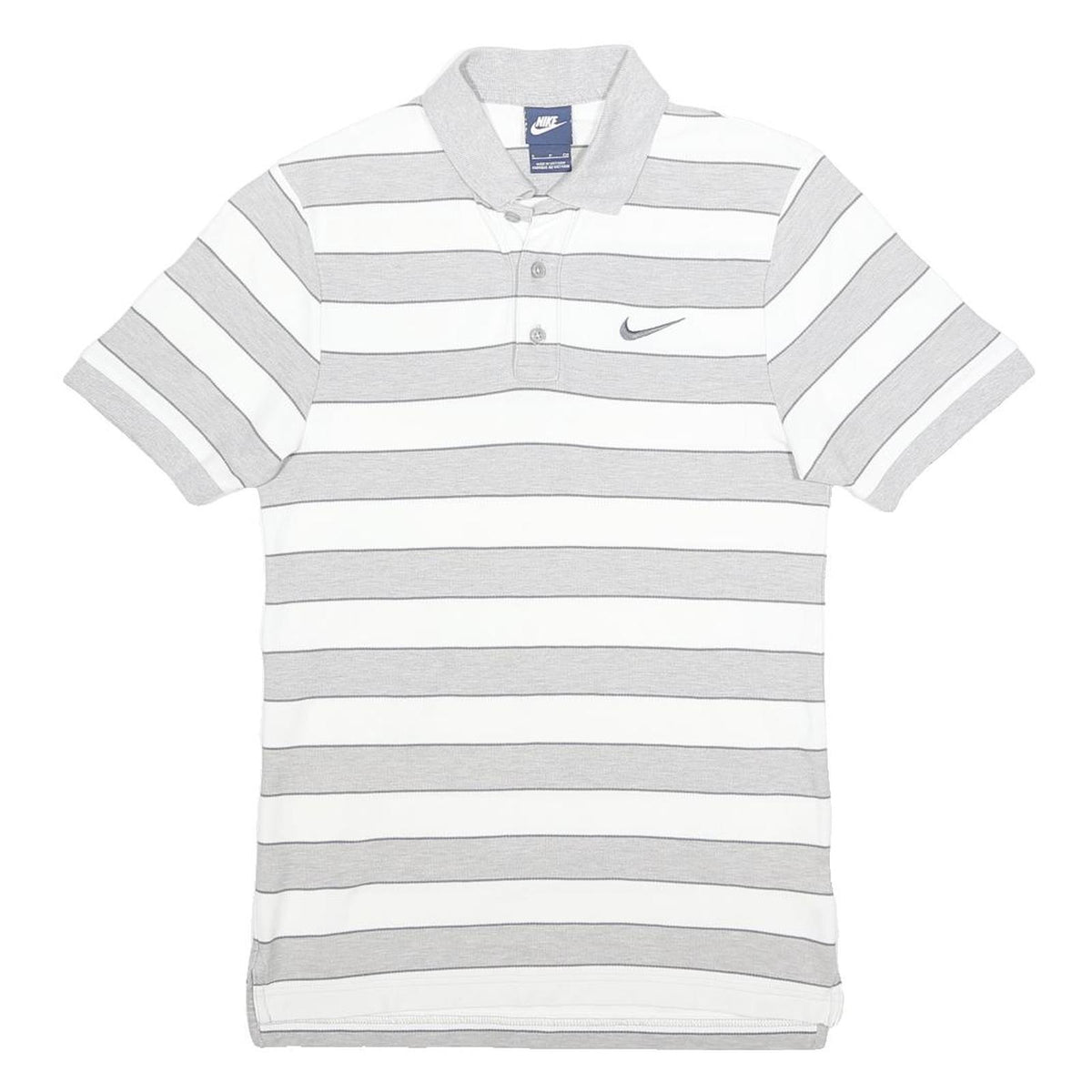 NIKE Mens White & Grey Striped Short Sleeve Polo Shirt S Cotton Casual