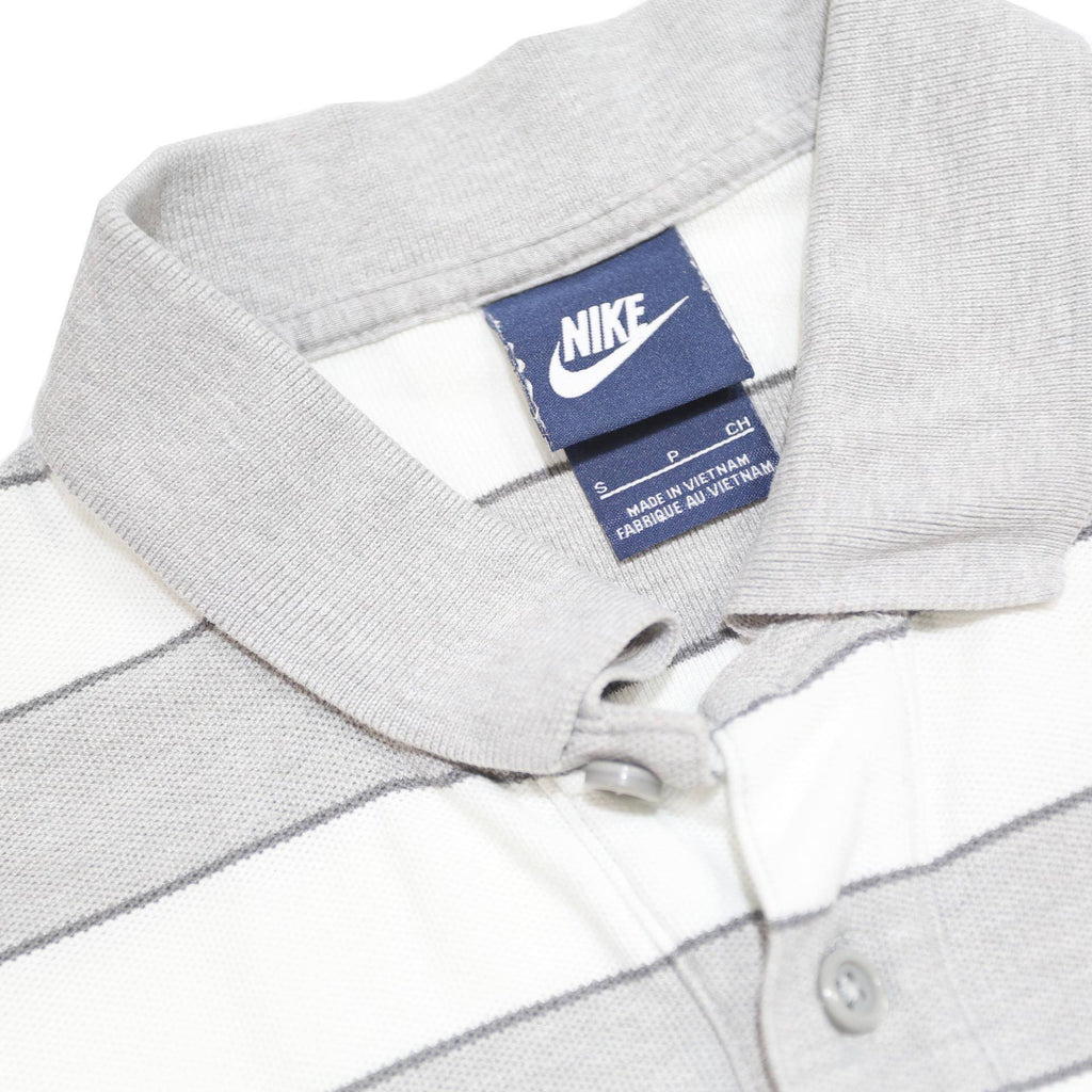 NIKE Mens White & Grey Striped Short Sleeve Polo Shirt S Cotton Casual