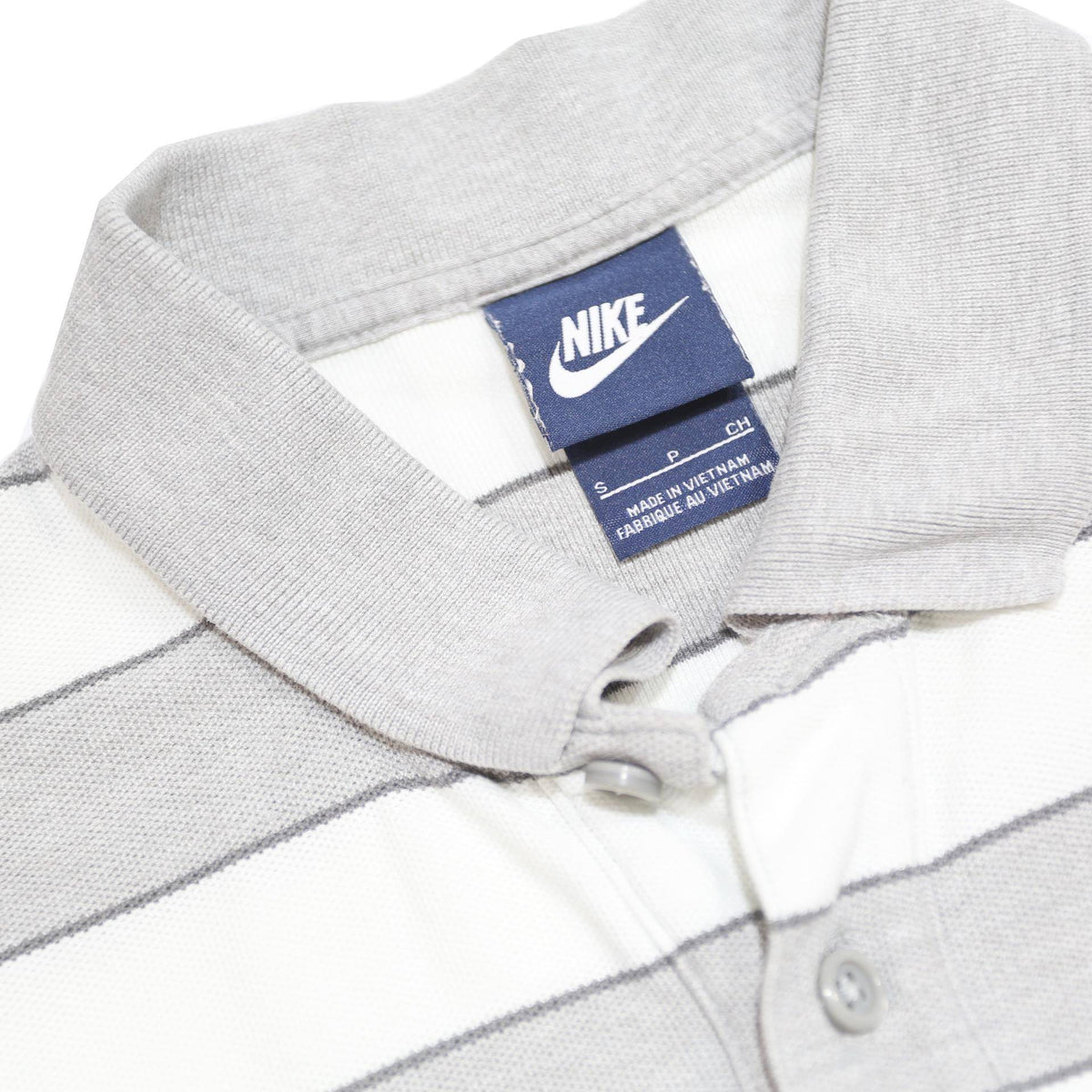NIKE Mens White & Grey Striped Short Sleeve Polo Shirt S Cotton Casual