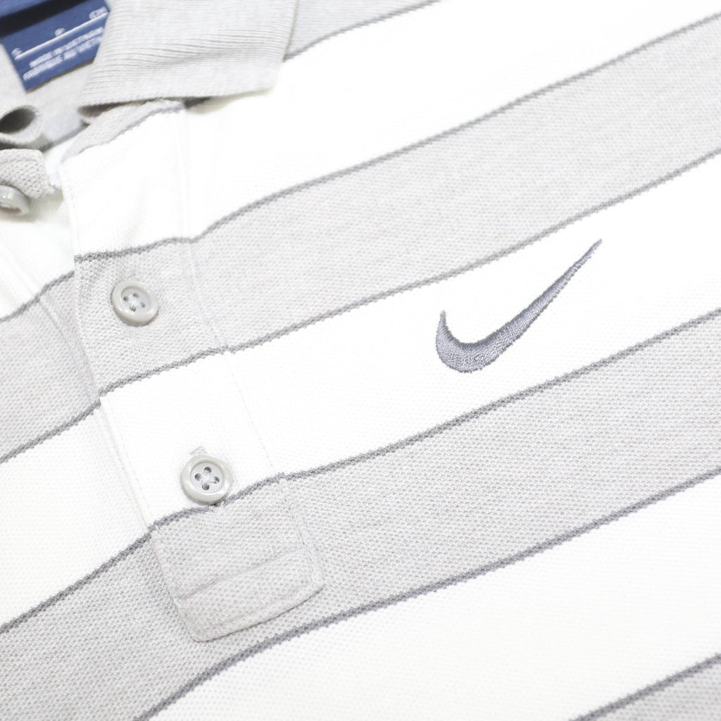 NIKE Mens White & Grey Striped Short Sleeve Polo Shirt S Cotton Casual