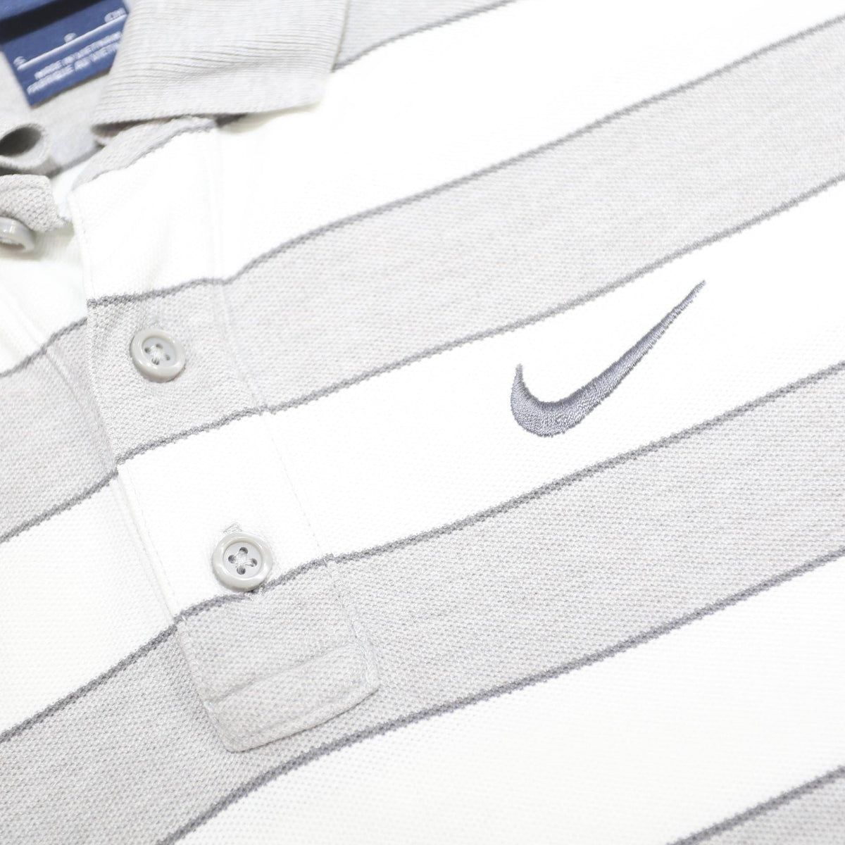 NIKE Mens White & Grey Striped Short Sleeve Polo Shirt S Cotton Casual