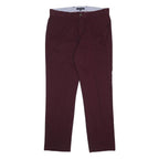 TOMMY HILFIGER Mens Cotton Burgundy Regular Fit Straight Trousers W34 L32