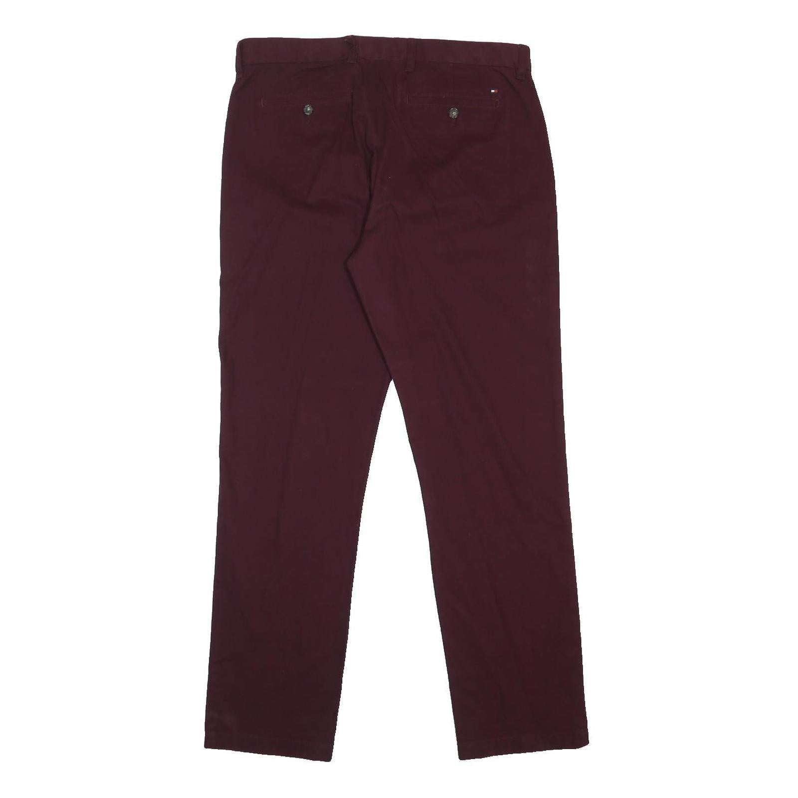 TOMMY HILFIGER Mens Cotton Burgundy Regular Fit Straight Trousers W34 L32