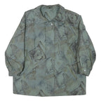 Womens Blue Grey Abstract Pattern Button Jacket XL Polyester Blend Casual