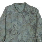 Womens Blue Grey Abstract Pattern Button Jacket XL Polyester Blend Casual