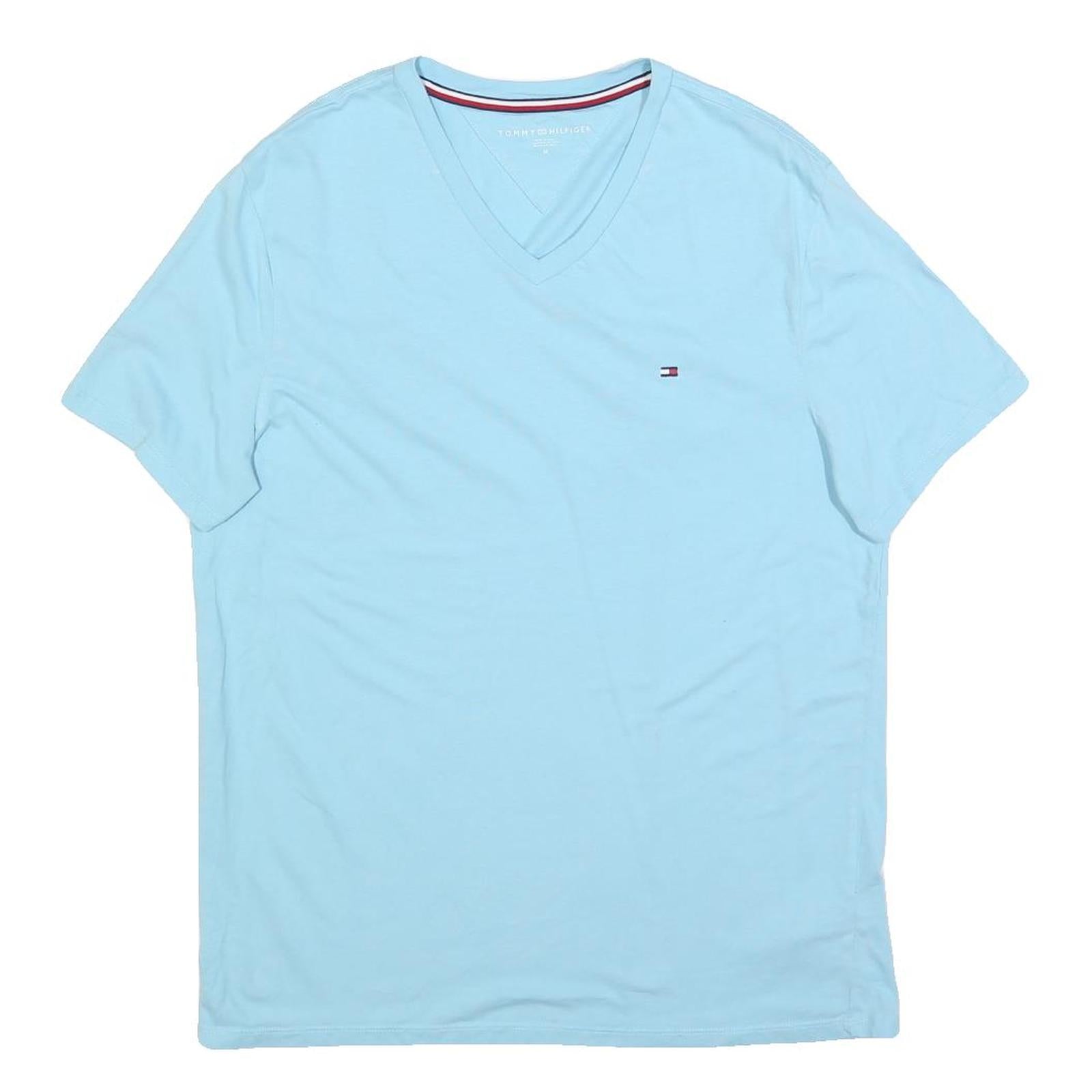 TOMMY HILFIGER Womens Blue V-Neck T-Shirt M Cotton Blend Short Sleeve Casual