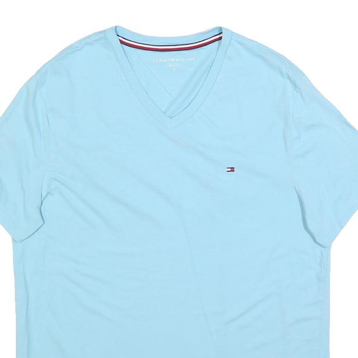 TOMMY HILFIGER Womens Blue V-Neck T-Shirt M Cotton Blend Short Sleeve Casual