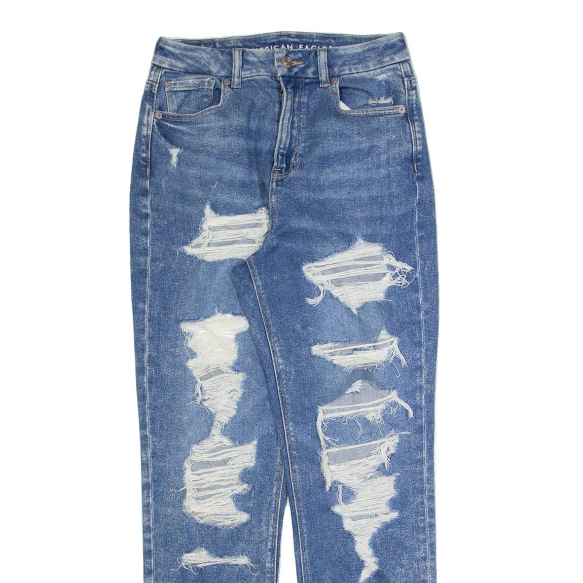 AMERICAN EAGLE Distressed Womens Jeans Blue Regular Mom Stone Wash W26 L28
